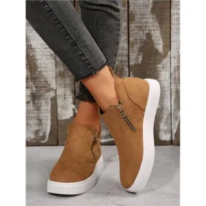 Women's Ankle Boots &amp; Short Boots, Brown Flat Slip-On Boots