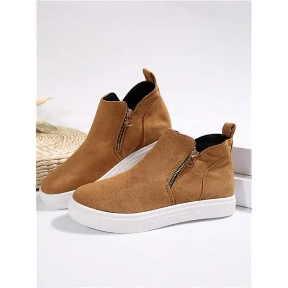 Women's Ankle Boots &amp; Short Boots, Brown Flat Slip-On Boots