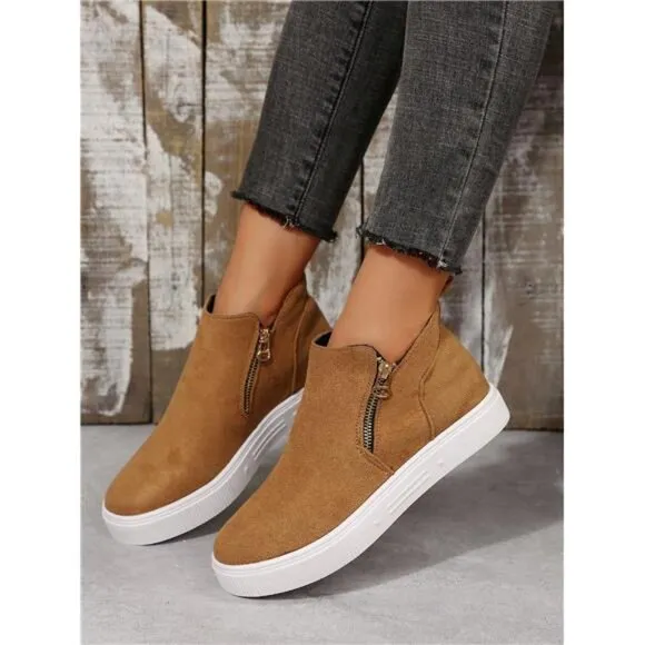 Women's Ankle Boots &amp; Short Boots, Brown Flat Slip-On Boots
