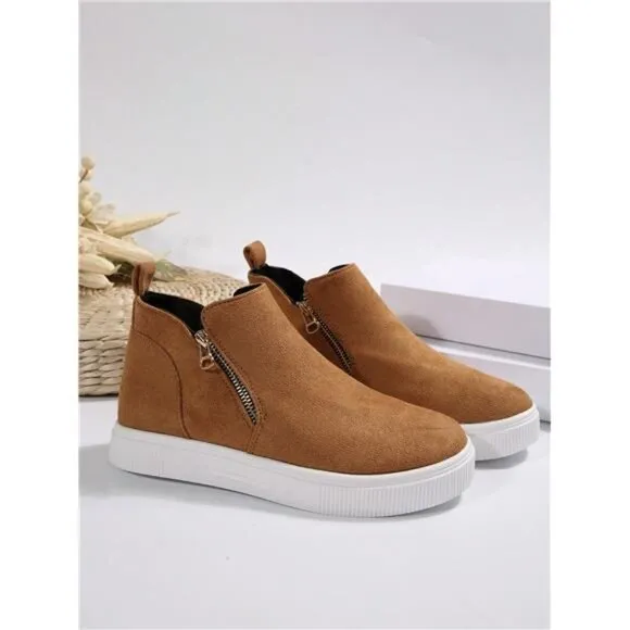 Women's Ankle Boots &amp; Short Boots, Brown Flat Slip-On Boots