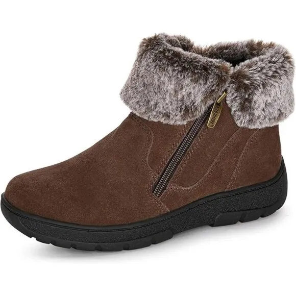 Women's Ankle Boots Faux Fur Shearling Lining Shoes, Brown