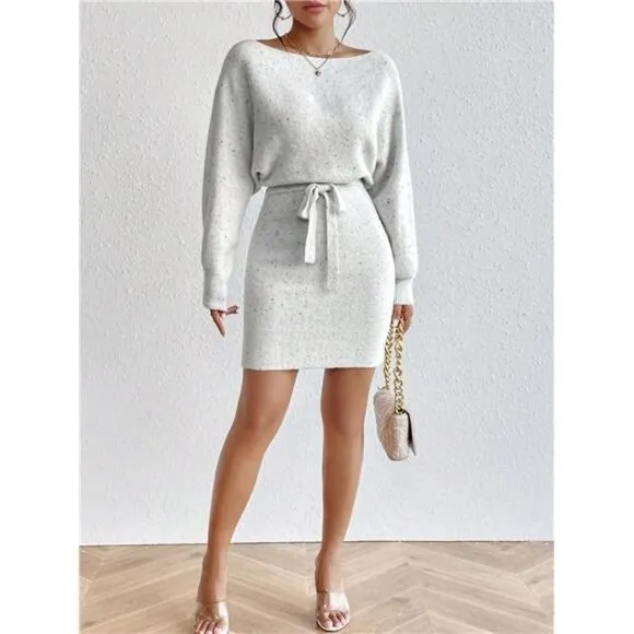 Women'S Boat Neck Sweater Dress For Valentine'S Day, Dating And Parties