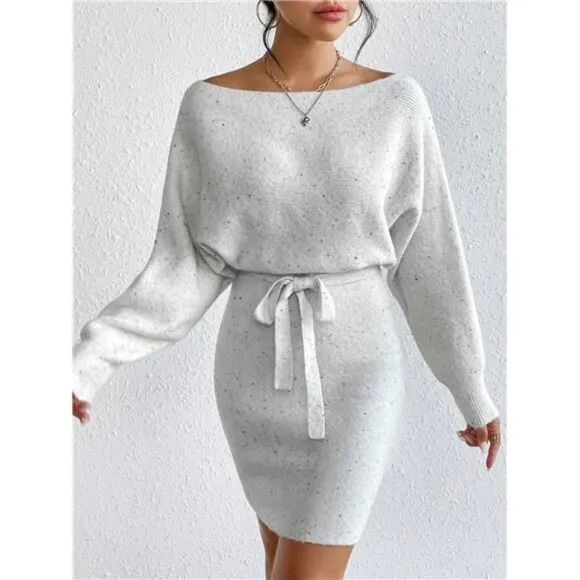 Women'S Boat Neck Sweater Dress For Valentine'S Day, Dating And Parties