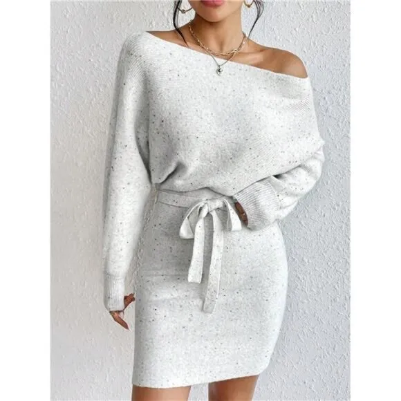 Women'S Boat Neck Sweater Dress For Valentine'S Day, Dating And Parties