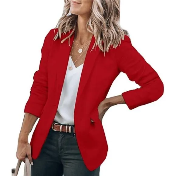 Women's Casual Blazers Open Front Long Sleeve Work Office Jackets Blazer