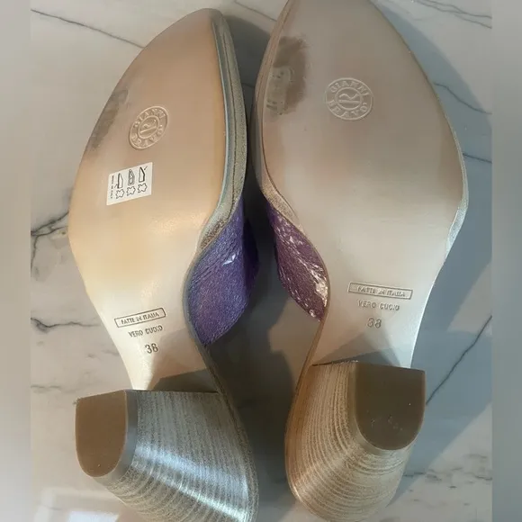 Women’s GIANNI BRAVO Mules Shoes-Purple-Pony Hair-Sz 38, US 8