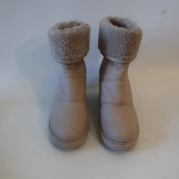 Womens Gianvito Rossi Mousse Neutral Shearling-Trim Leather Ankle Boots 38 US/8