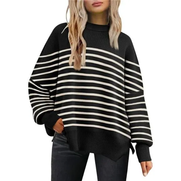Women's Oversized Batwing Sweaters 2025 Fall Outfits Trendy Crewneck