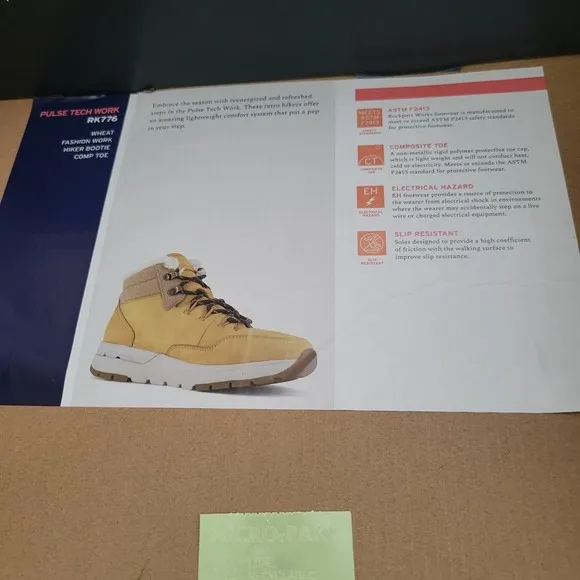 Women's Rockport Pulse Tech Safety Toe Work Boots Size 11.5 WIDE Natural Leather