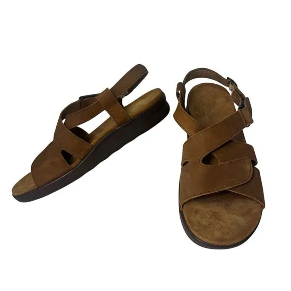 Women's SAS Huggy Strappy Wedge Sandals Shoes Size 13 N Brown Leather Adjustable