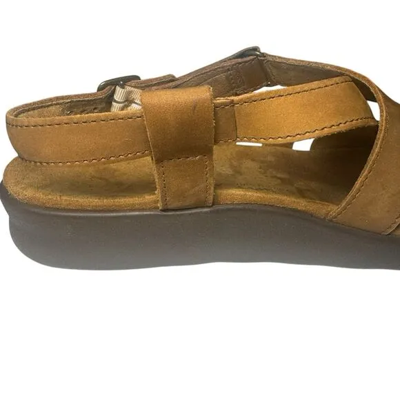 Women's SAS Huggy Strappy Wedge Sandals Shoes Size 13 N Brown Leather Adjustable