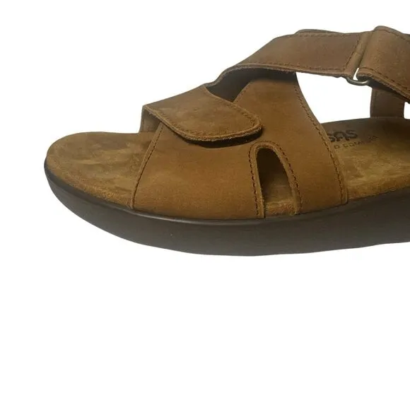 Women's SAS Huggy Strappy Wedge Sandals Shoes Size 13 N Brown Leather Adjustable