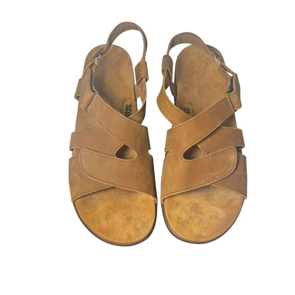 Women's SAS Huggy Strappy Wedge Sandals Shoes Size 13 N Brown Leather Adjustable