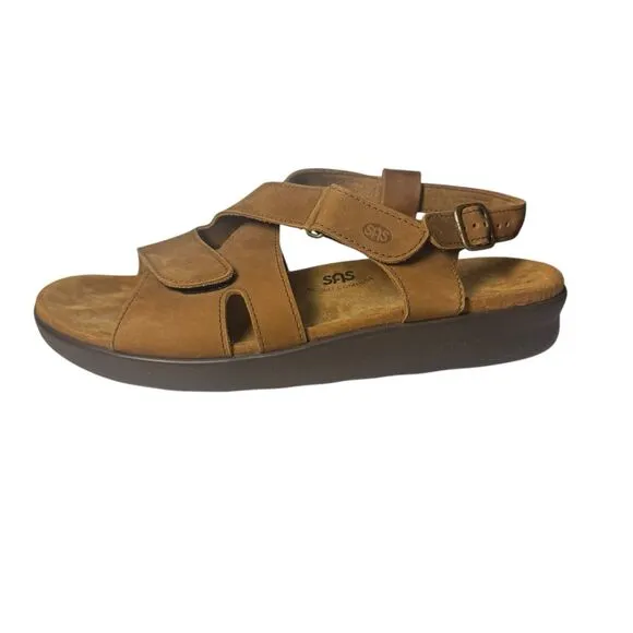Women's SAS Huggy Strappy Wedge Sandals Shoes Size 13 N Brown Leather Adjustable