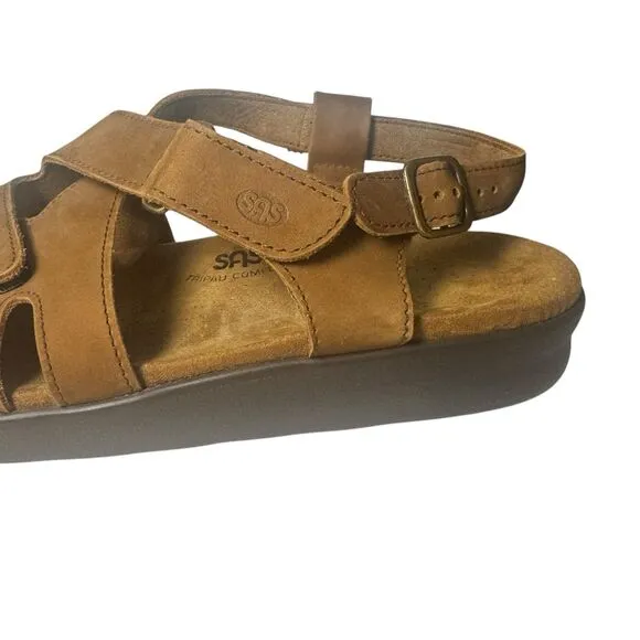 Women's SAS Huggy Strappy Wedge Sandals Shoes Size 13 N Brown Leather Adjustable