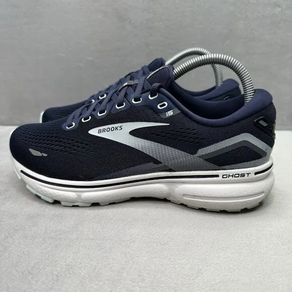 Womens Size 8 (D) WIDE Brooks Ghost 15 Shoes Navy Blue Athletic Running Sneakers