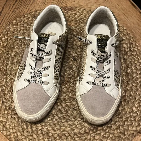 Women's Stylish White and Gold Sneakers