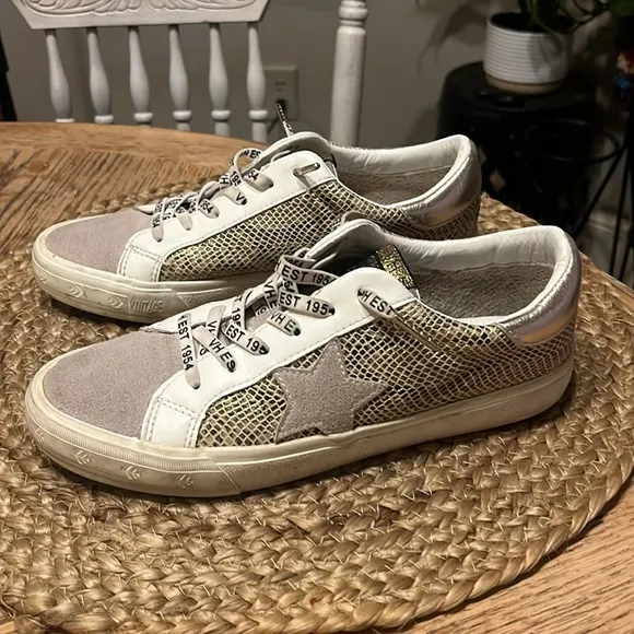Women's Stylish White and Gold Sneakers