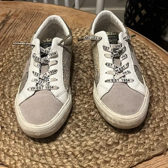 Women's Stylish White and Gold Sneakers