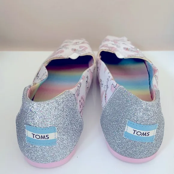 Womens TOMS Shoes Unicorn Rainbow Glitter Flat Slip On Fun Print Size W11