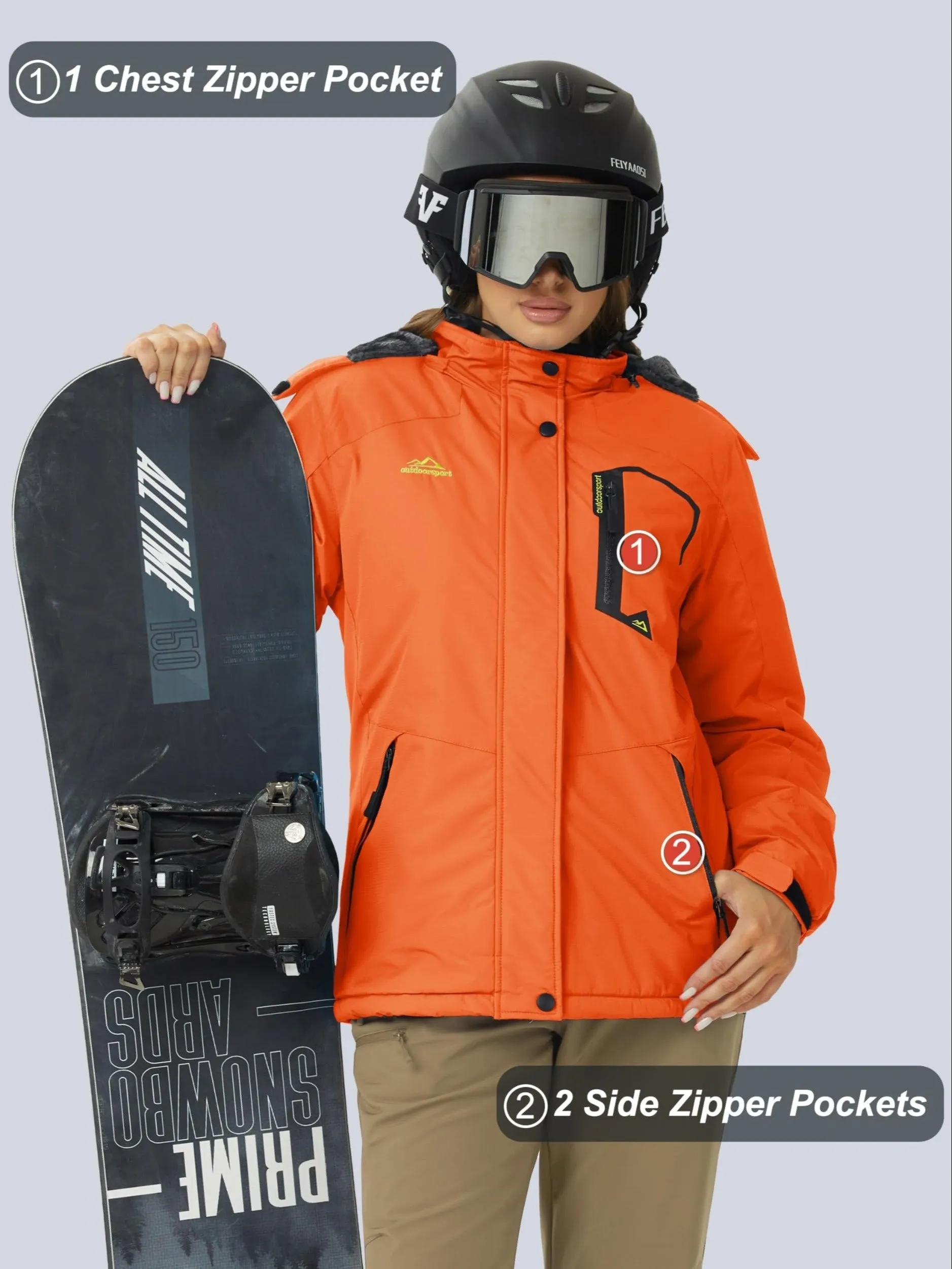 Womens Waterproof Thermal Fleece Winter Jacket for Outdoor Activities