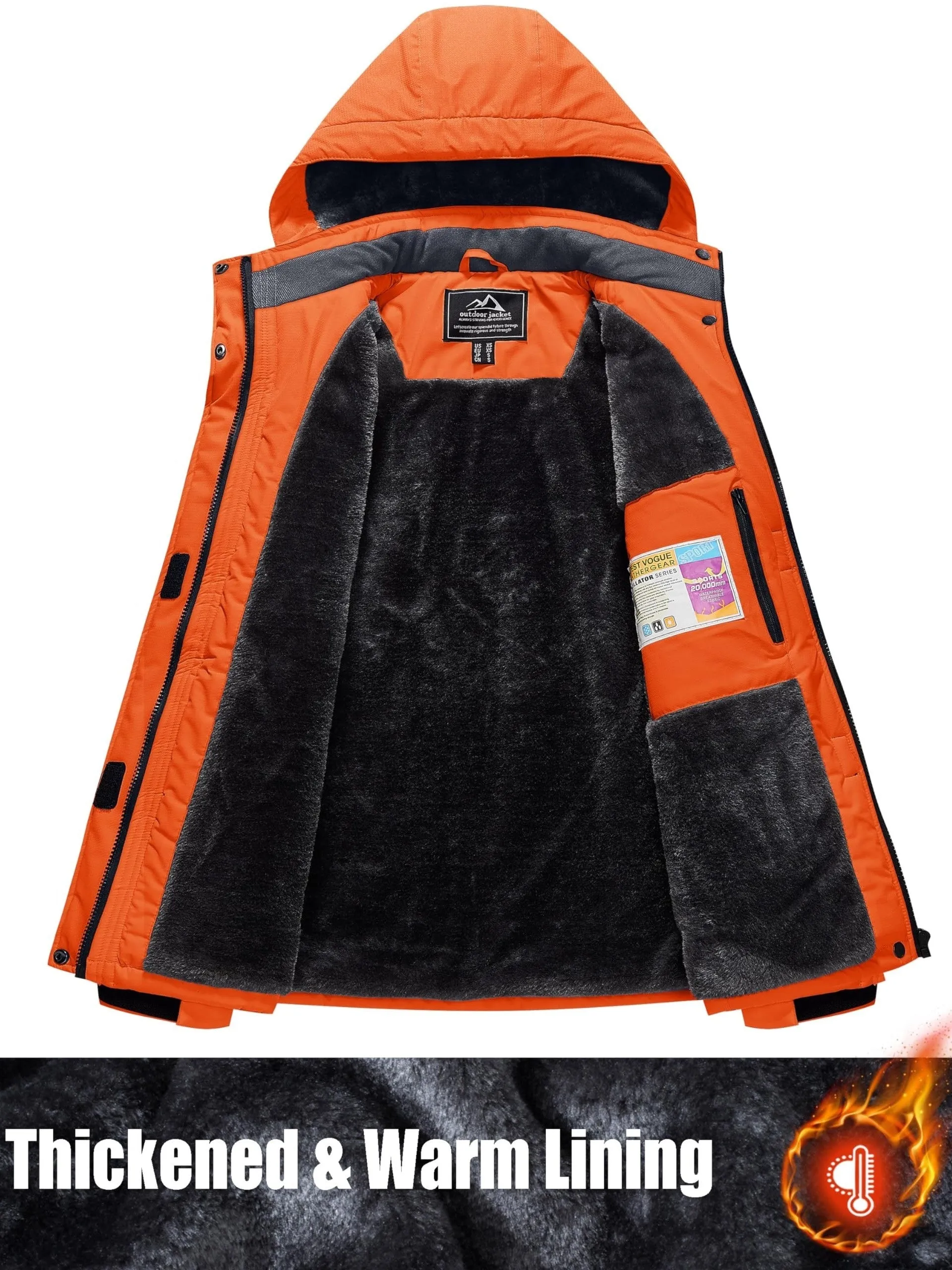 Womens Waterproof Thermal Fleece Winter Jacket for Outdoor Activities