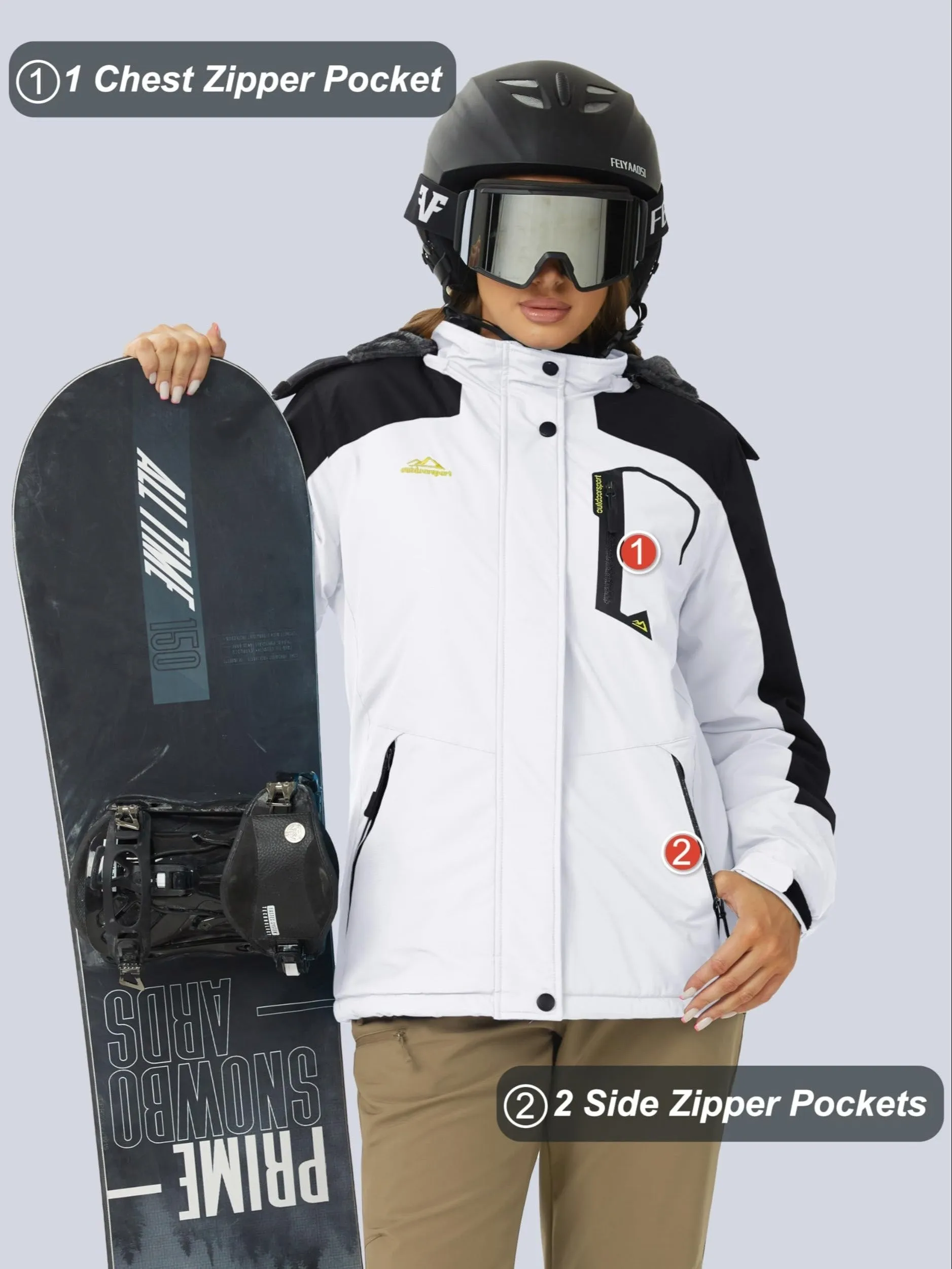 Womens Waterproof Thermal Fleece Winter Jacket for Outdoor Activities
