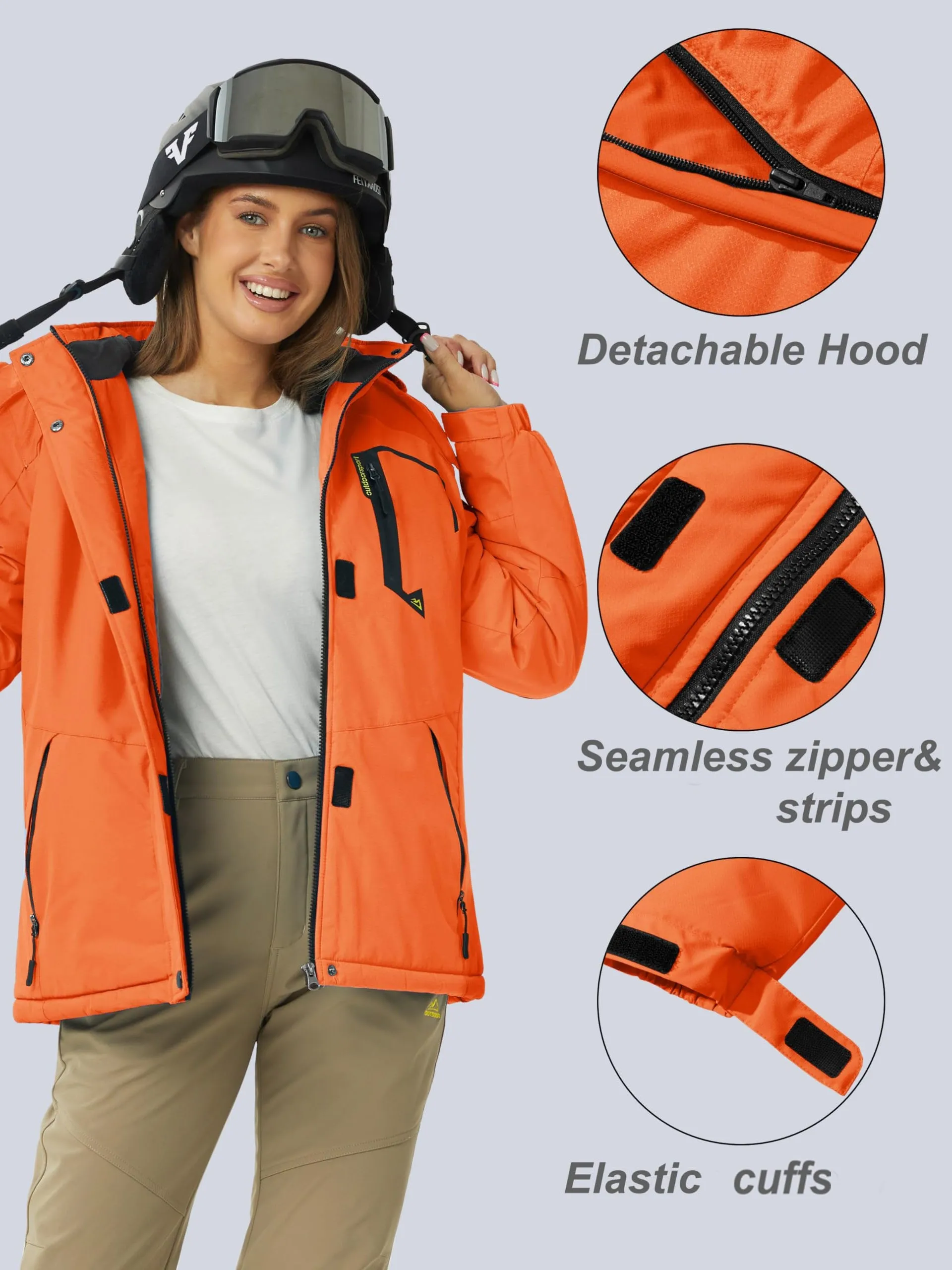 Womens Waterproof Thermal Fleece Winter Jacket for Outdoor Activities