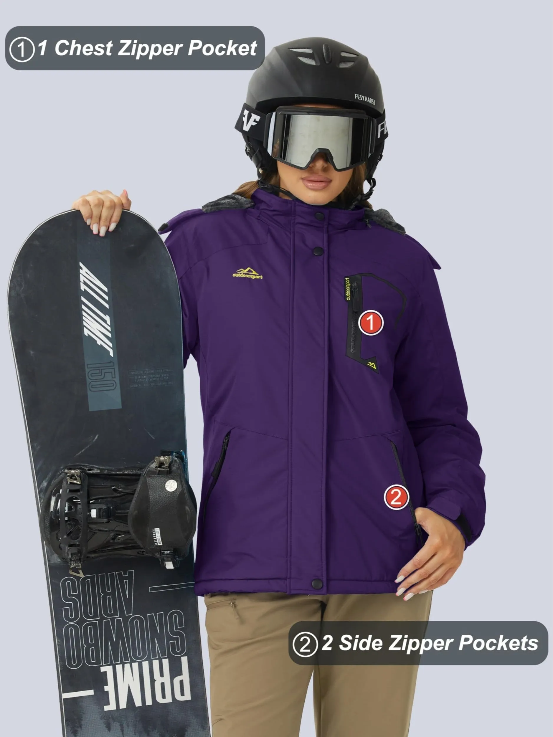 Womens Waterproof Thermal Fleece Winter Jacket for Outdoor Activities
