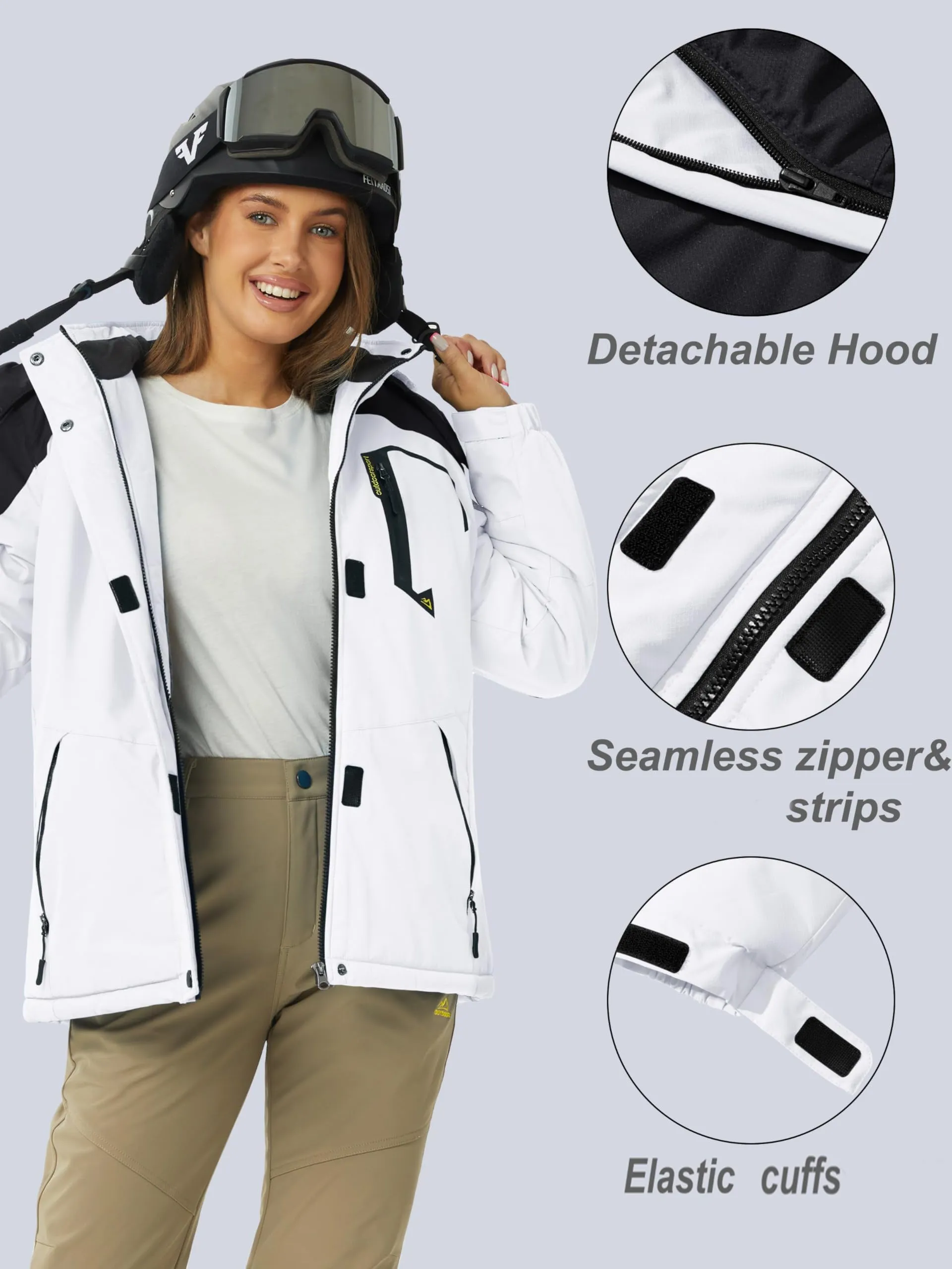 Womens Waterproof Thermal Fleece Winter Jacket for Outdoor Activities