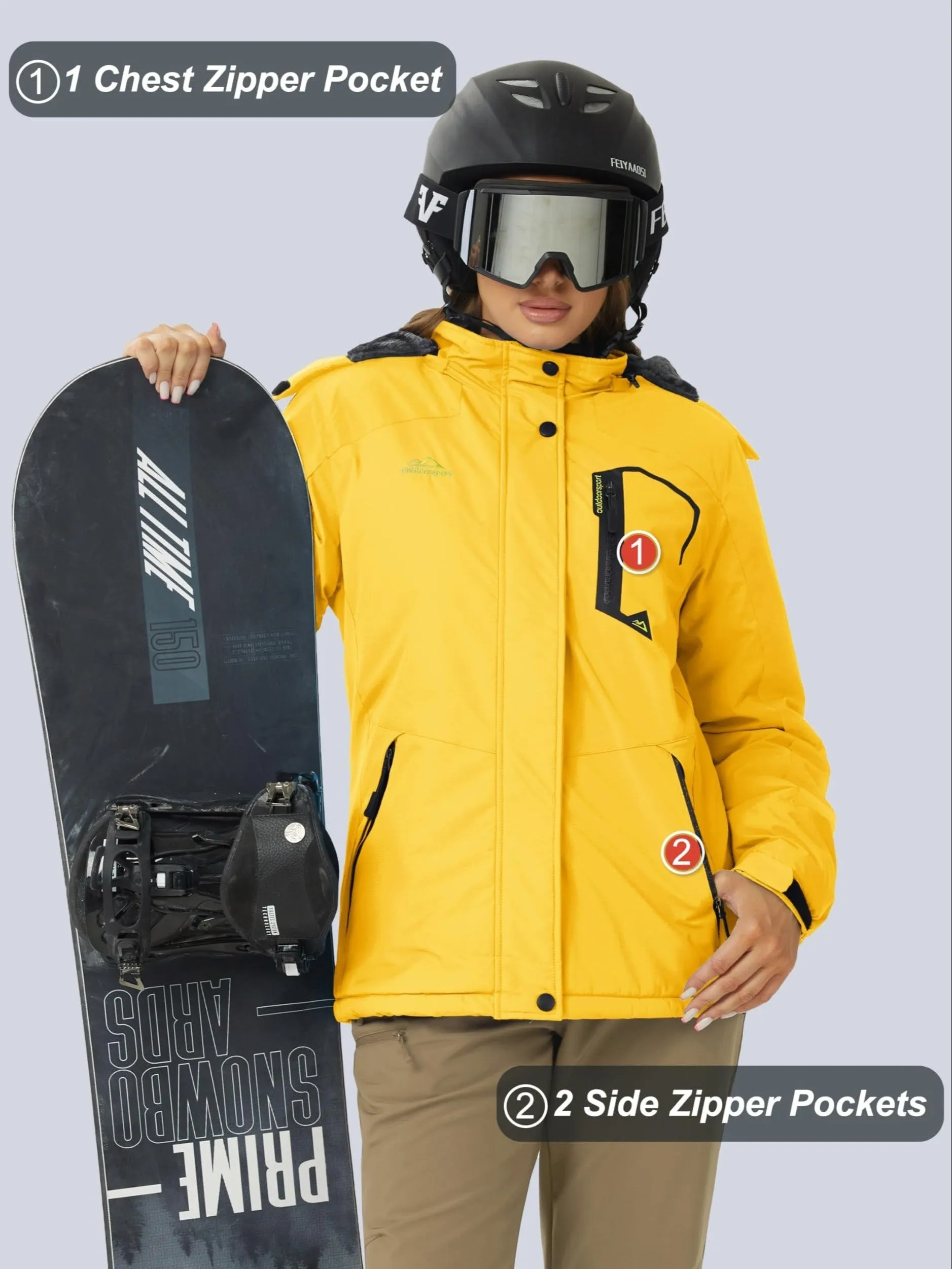 Womens Waterproof Thermal Fleece Winter Jacket for Outdoor Activities