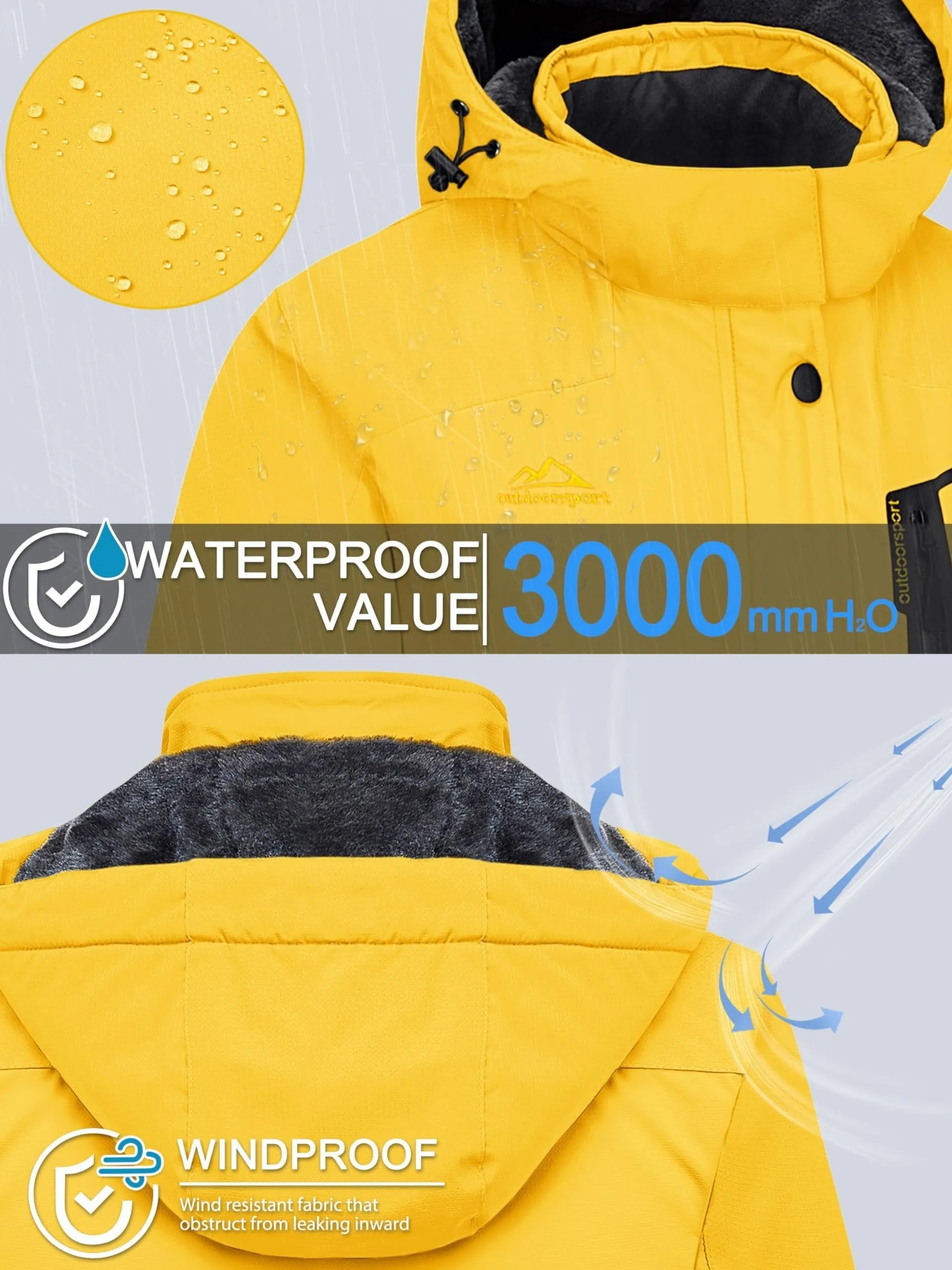 Womens Waterproof Thermal Fleece Winter Jacket for Outdoor Activities