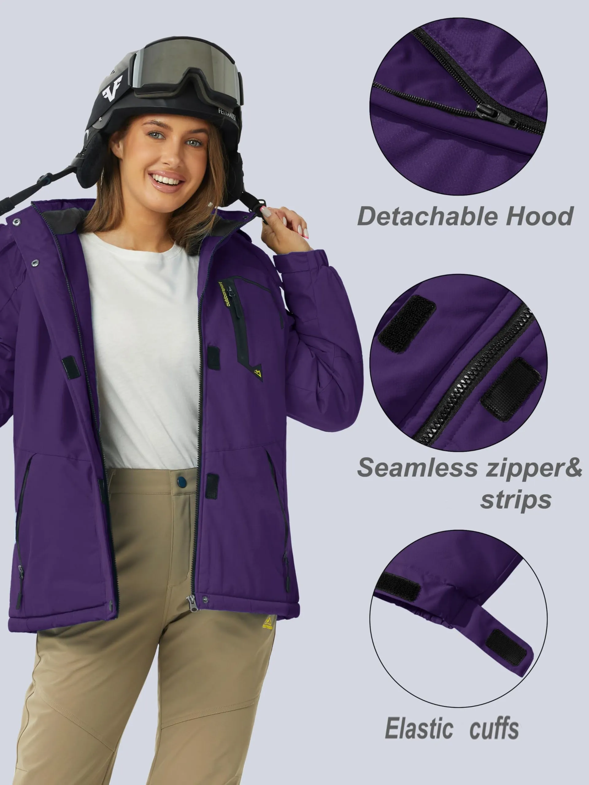 Womens Waterproof Thermal Fleece Winter Jacket for Outdoor Activities