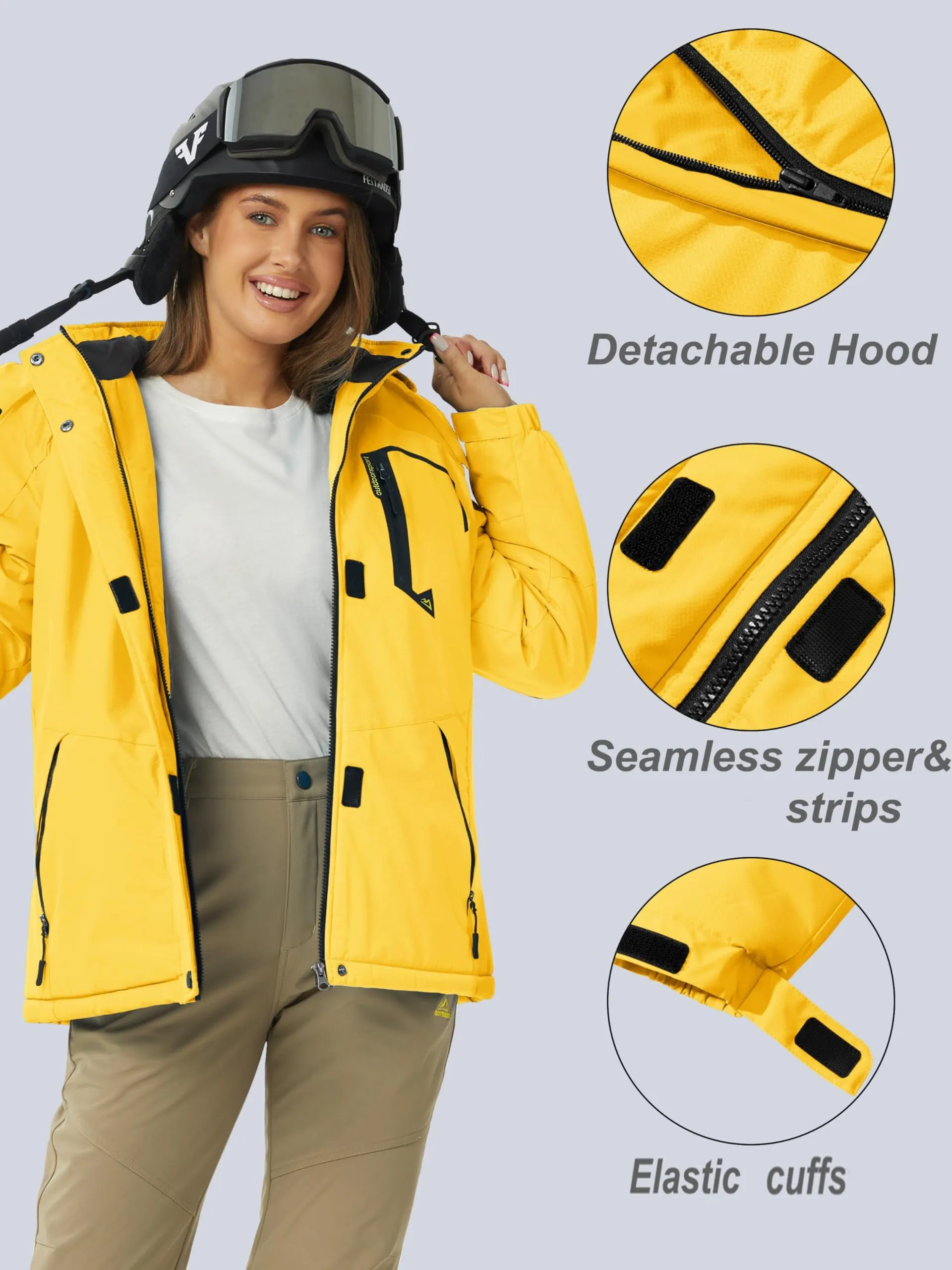 Womens Waterproof Thermal Fleece Winter Jacket for Outdoor Activities