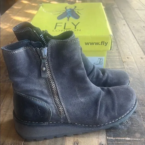 Womens Fly London Oil Suede/Rug Diesel Leather Zip Up Ankle Boots size 39