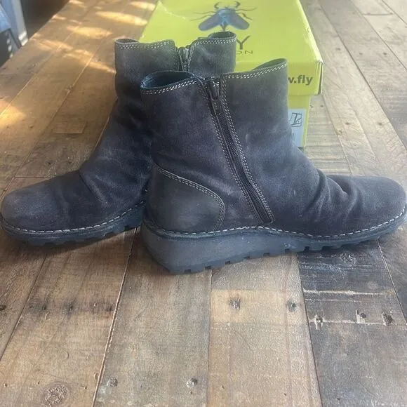 Womens Fly London Oil Suede/Rug Diesel Leather Zip Up Ankle Boots size 39