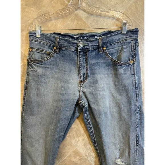 Wrangler Jeans Men's 35x32 Blue Slim Straight Retro Light Wash Low Rise