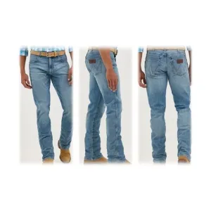 Wrangler Jeans Men's 35x32 Blue Slim Straight Retro Light Wash Low Rise