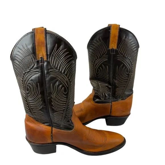Wrangler Mens Size 9D Two Tone Brown Black Western Cowboy Boots
