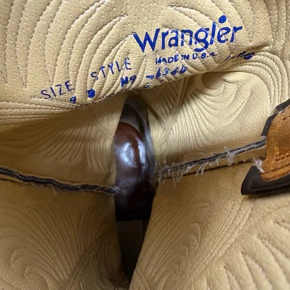 Wrangler Mens Size 9D Two Tone Brown Black Western Cowboy Boots