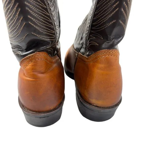 Wrangler Mens Size 9D Two Tone Brown Black Western Cowboy Boots