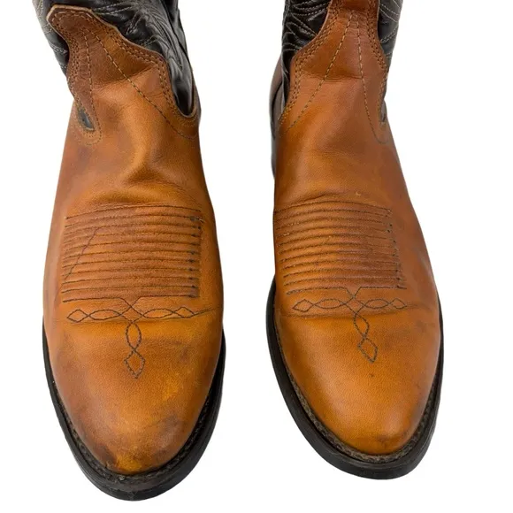Wrangler Mens Size 9D Two Tone Brown Black Western Cowboy Boots