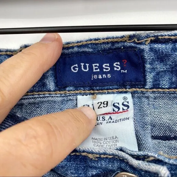 Y2K Guess vintage retro 90s vibe jean skirt button carpenter blue made in USA 29