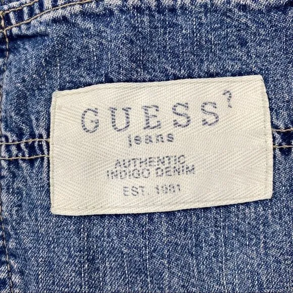 Y2K Guess vintage retro 90s vibe jean skirt button carpenter blue made in USA 29