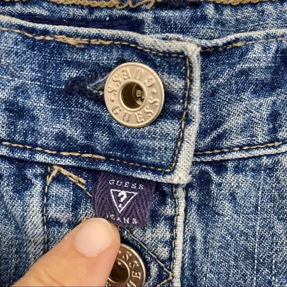 Y2K Guess vintage retro 90s vibe jean skirt button carpenter blue made in USA 29