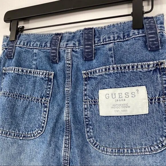 Y2K Guess vintage retro 90s vibe jean skirt button carpenter blue made in USA 29