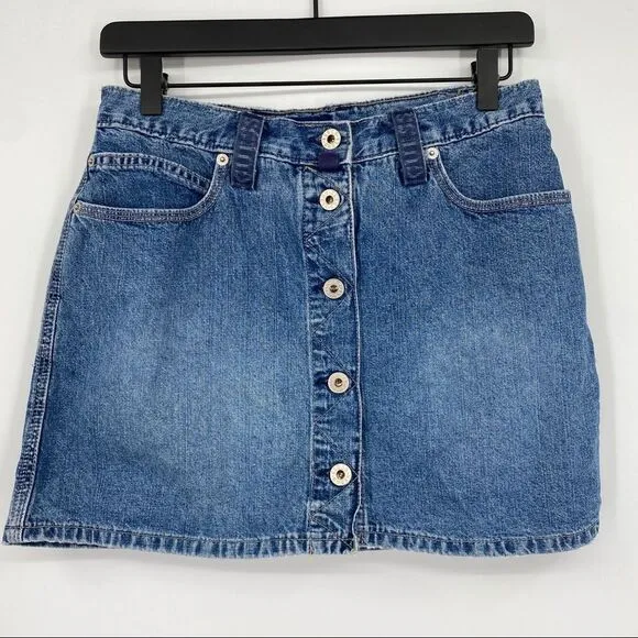 Y2K Guess vintage retro 90s vibe jean skirt button carpenter blue made in USA 29