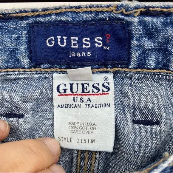 Y2K Guess vintage retro 90s vibe jean skirt button carpenter blue made in USA 29