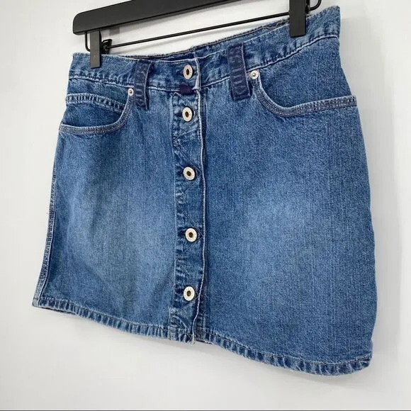 Y2K Guess vintage retro 90s vibe jean skirt button carpenter blue made in USA 29