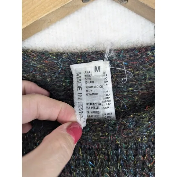 Y2K Made In Italy Wool Mohair Leather Trimmed Dress Size Medium Glam Rock...
